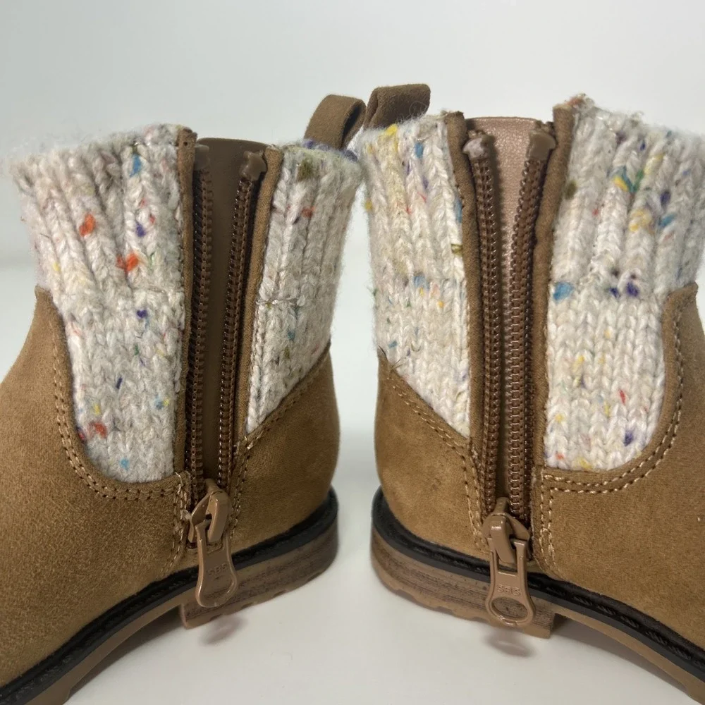 Cat and Jack Toddler Girls'  Emmaline Zipper Booties Sz 6, Cognac Speckled Cuffs